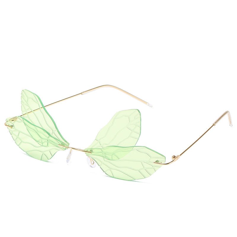 Venta al por mayor Retro Dragonfly Steampunk Gafas de sol sin marco AC